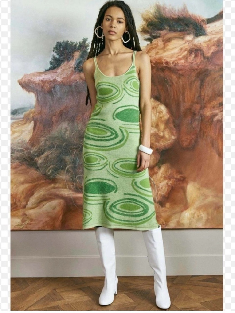 House of Sunny Hockney Green Swirl Lilipad Knit Midi Dress